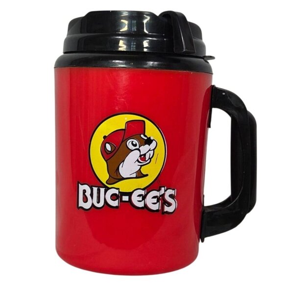 Buc-ees 52 Oz Red Travel Mug With Handle & Lid Insulated Refillable Second Hand - Picture 2 of 7
